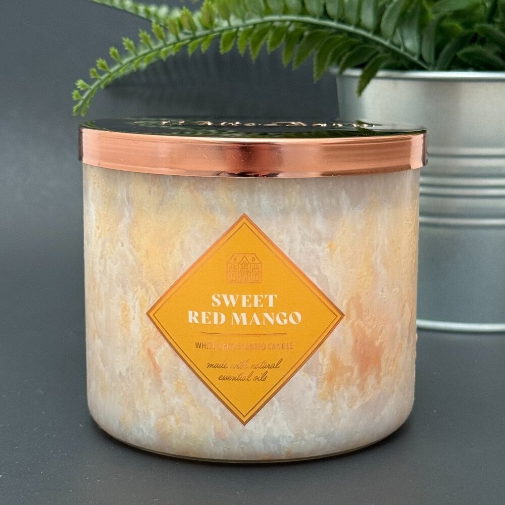 BBW Sweet Red Mango White Barn Bath & Body Works 3 Wick Candle